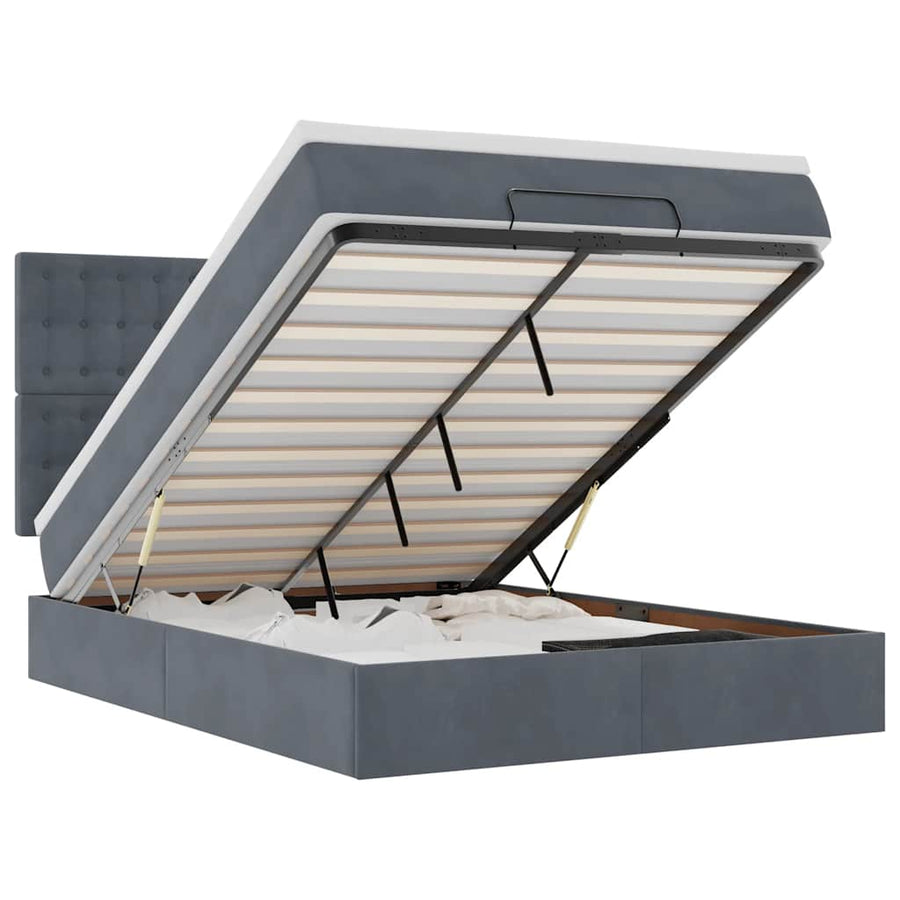 Ottoman Bed with Mattresses Dark Grey Queen Velvet
