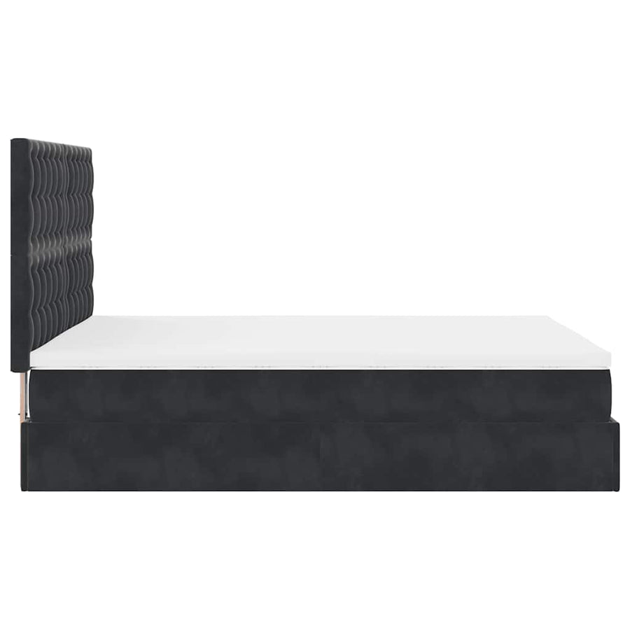Ottoman Bed with Mattresses Black Queen Velvet