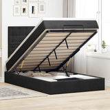 Ottoman Bed with Mattresses Black King Single Velvet