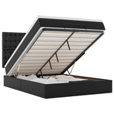 Ottoman Bed with Mattress & LEDs Black Double Faux Leather - Front View