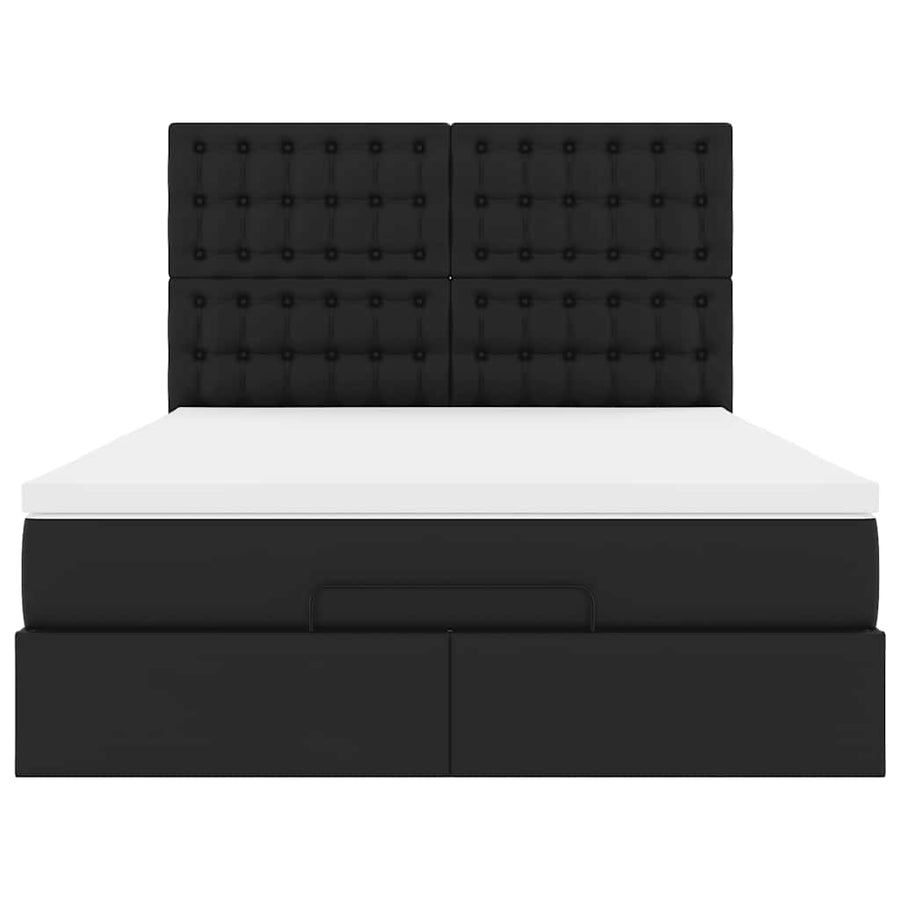Ottoman Bed with Mattress & LEDs Black Double Faux Leather