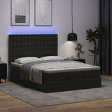 Ottoman Bed with Mattress & LEDs Black Queen Faux Leather - Side View