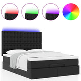 Ottoman Bed with Mattress & LEDs Black Queen Faux Leather - 45-Degree Angle