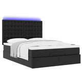 Ottoman Bed with Mattress & LEDs Black Queen Faux Leather - Rear View