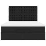 Ottoman Bed with Mattress & LEDs Black Queen Faux Leather