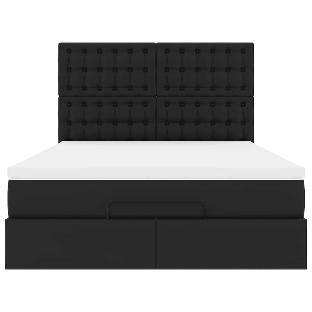 Ottoman Bed with Mattress & LEDs Black Queen Faux Leather