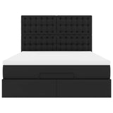 Ottoman Bed with Mattress & LEDs Black Queen Faux Leather - Low Angle