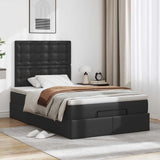 Ottoman Bed with Mattress & LEDs Black King Single Faux Leather - Top-Down View