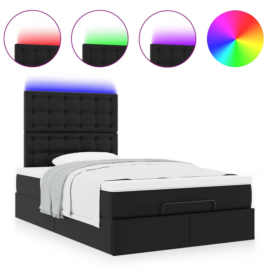 Ottoman Bed with Mattress & LEDs Black King Single Faux Leather