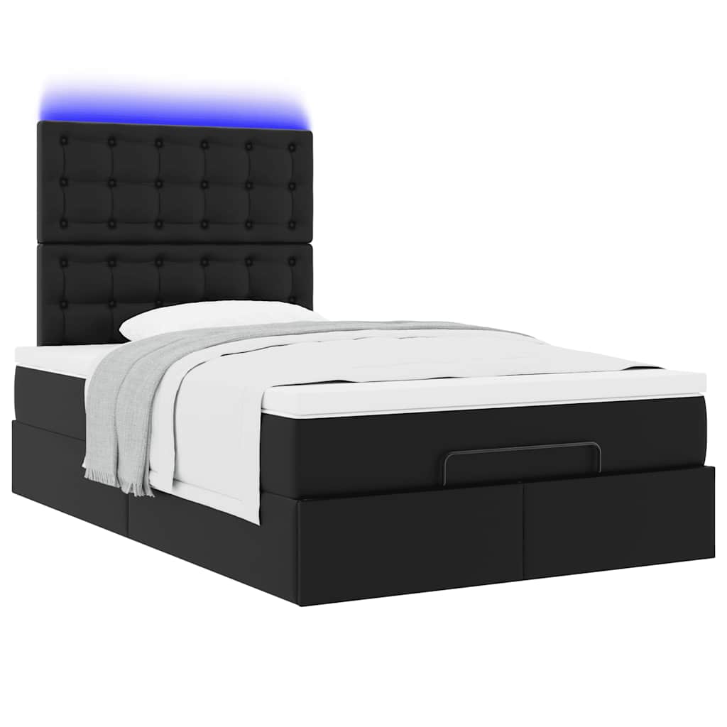 Ottoman Bed with Mattress & LEDs Black King Single Faux Leather