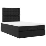 Ottoman Bed with Mattress & LEDs Black King Single Faux Leather - Close-Up Angle