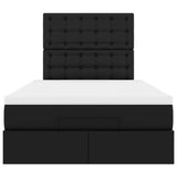 Ottoman Bed with Mattress & LEDs Black King Single Faux Leather