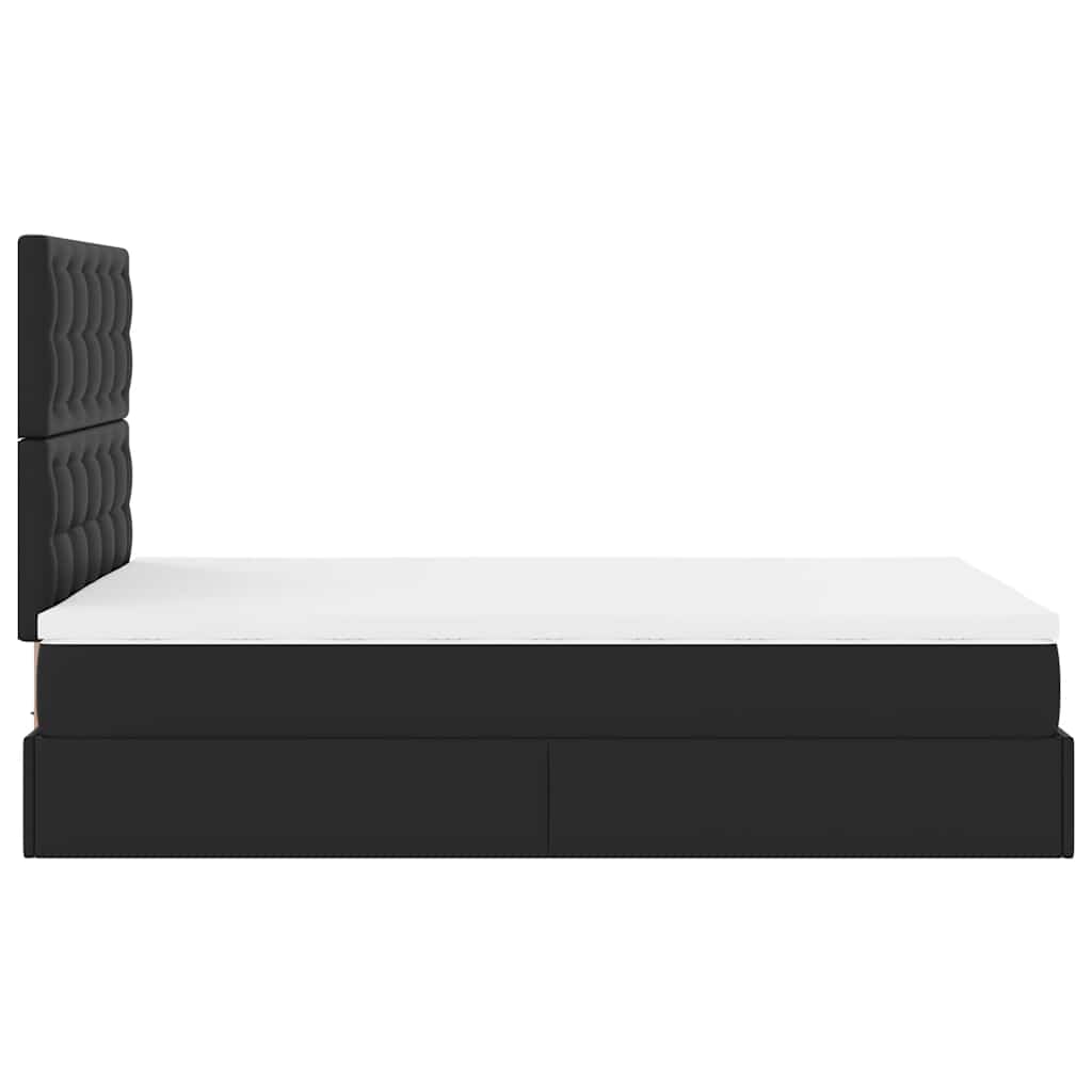 Ottoman Bed with Mattress & LEDs Black King Single Faux Leather