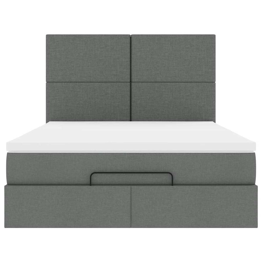 Ottoman Bed with Mattress & LEDs Dark Grey Double Fabric