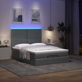Ottoman Bed with Mattress & LEDs Dark Grey Queen Fabric - Side View