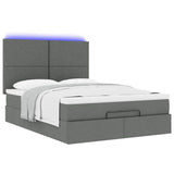 Ottoman Bed with Mattress & LEDs Dark Grey Queen Fabric - Rear View