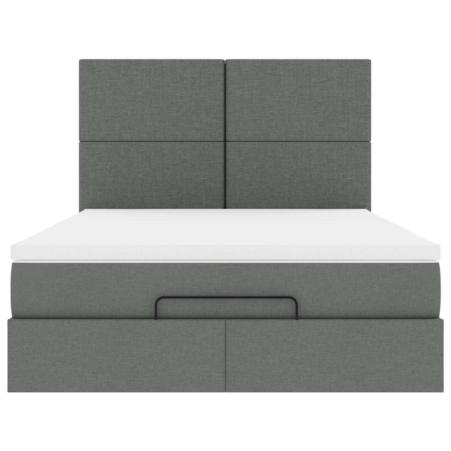 Ottoman Bed with Mattress & LEDs Dark Grey Queen Fabric