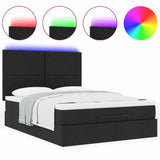 Ottoman Bed with Mattress & LEDs Black Queen Fabric - 45-Degree Angle
