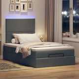 Ottoman Bed with Mattress & LEDs Dark Grey King Single Fabric - Side View