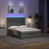 Ottoman Bed with Mattress & LEDs Dark Grey Double Fabric - Side View