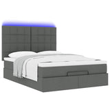 Ottoman Bed with Mattress & LEDs Dark Grey Double Fabric - Rear View