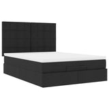 Ottoman Bed with Mattress & LEDs Black Double Fabric - Close-Up Angle