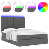 Ottoman Bed with Mattress & LEDs Dark Grey Queen Fabric - 45-Degree Angle