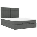 Ottoman Bed with Mattress & LEDs Dark Grey Queen Fabric - Close-Up Angle