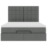 Ottoman Bed with Mattress & LEDs Dark Grey Queen Fabric