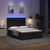 Ottoman Bed with Mattress & LEDs Black Queen Fabric - Side View