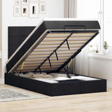 Ottoman Bed with Mattress & LEDs Black King Single Fabric
