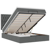 Ottoman Bed with Mattress & LEDs Dark Grey Double Fabric - Front View