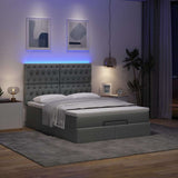 Ottoman Bed with Mattress & LEDs Dark Grey Double Fabric - Side View