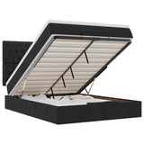 Ottoman Bed with Mattress & LEDs Black Double Fabric - Front View