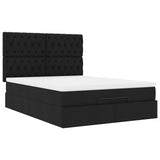 Ottoman Bed with Mattress & LEDs Black Double Fabric - Close-Up Angle
