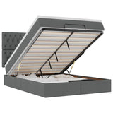 Ottoman Bed with Mattress & LEDs Dark Grey Queen Fabric