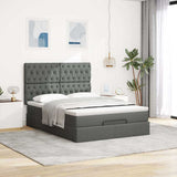 Ottoman Bed with Mattress & LEDs Dark Grey Queen Fabric - Top-Down View