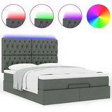 Ottoman Bed with Mattress & LEDs Dark Grey Queen Fabric - 45-Degree Angle