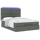 Ottoman Bed with Mattress & LEDs Dark Grey Queen Fabric - Rear View