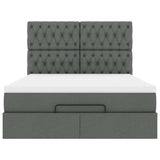 Ottoman Bed with Mattress & LEDs Dark Grey Queen Fabric - Low Angle