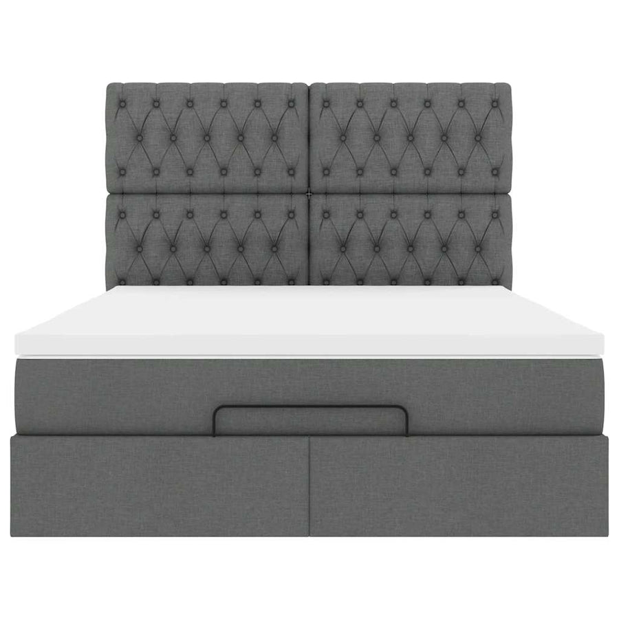 Ottoman Bed with Mattress & LEDs Dark Grey Queen Fabric
