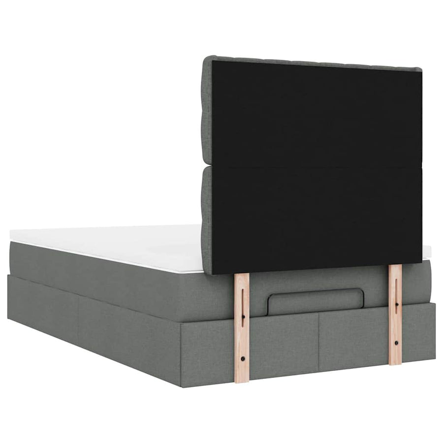 Ottoman Bed with Mattress & LEDs Dark Grey King Single Fabric