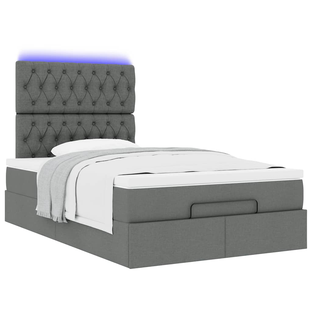 Ottoman Bed with Mattress & LEDs Dark Grey King Single Fabric