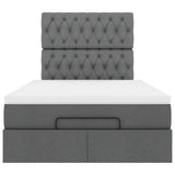 Ottoman Bed with Mattress & LEDs Dark Grey King Single Fabric