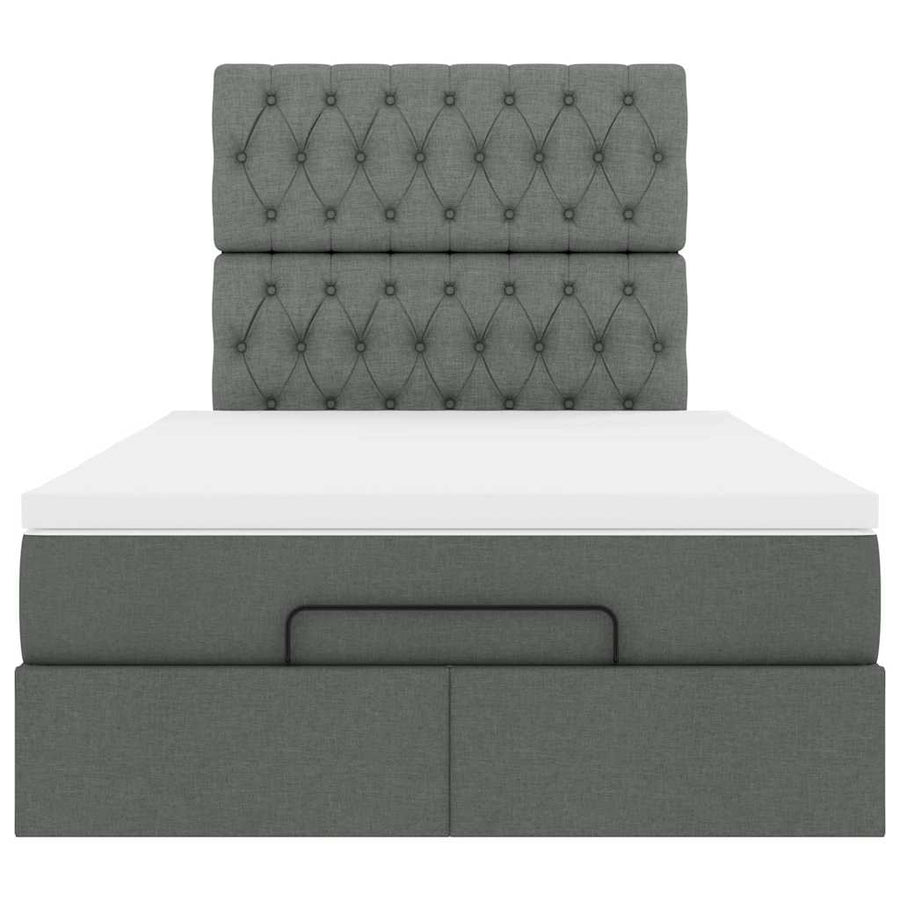 Ottoman Bed with Mattress & LEDs Dark Grey King Single Fabric