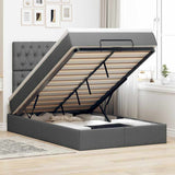 Ottoman Bed with Mattress & LEDs Dark Grey King Single Fabric