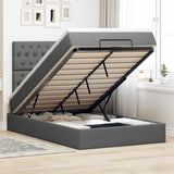 Ottoman Bed with Mattress & LEDs Dark Grey King Single Fabric