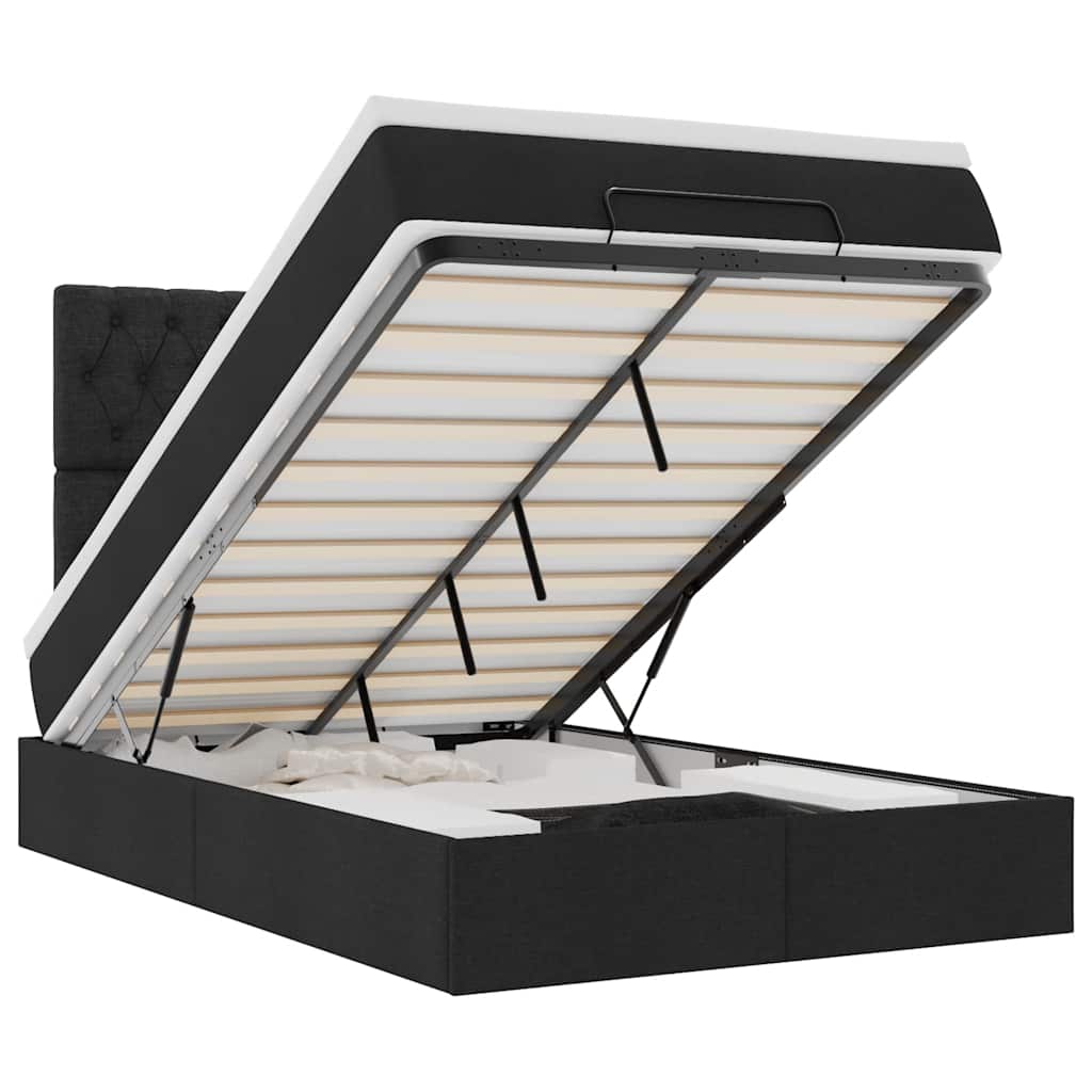 Ottoman Bed with Mattress & LEDs Black King Single Fabric