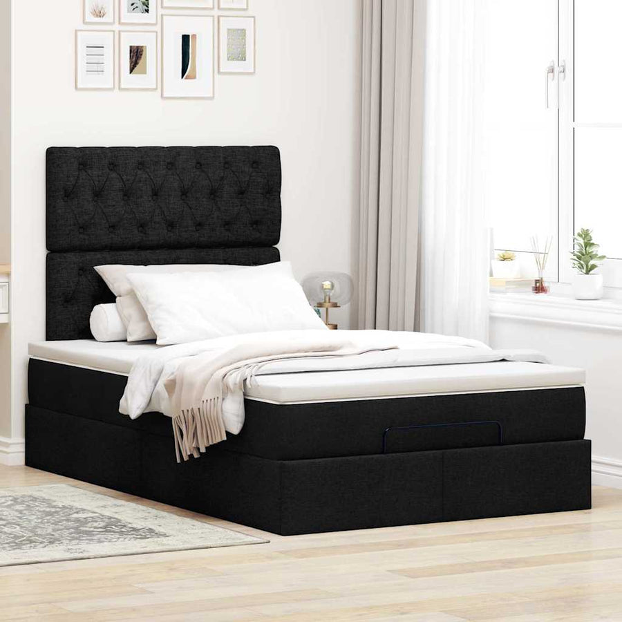 Ottoman Bed with Mattress & LEDs Black King Single Fabric