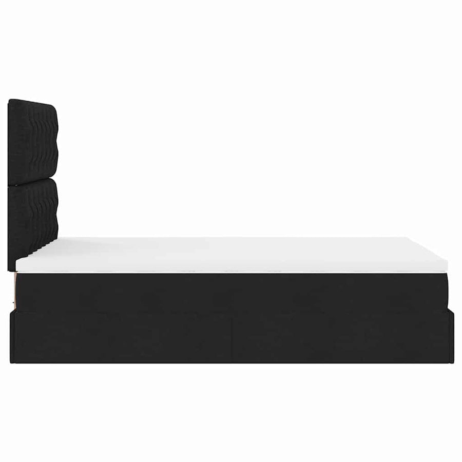 Ottoman Bed with Mattress & LEDs Black King Single Fabric